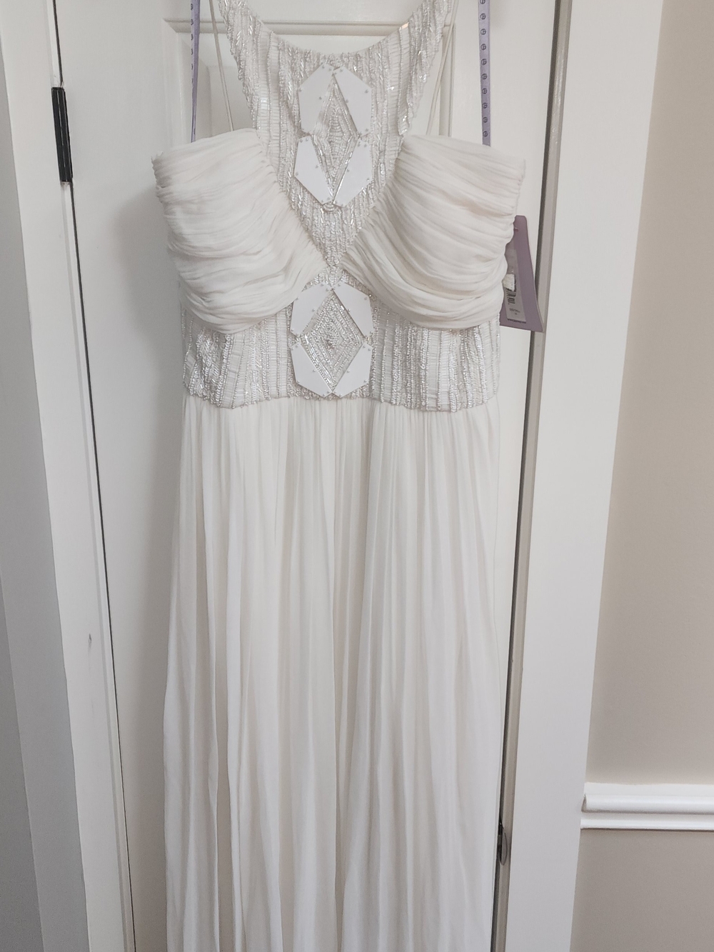 NWT Dress JS Collections White Ivory Cream Beaded Chiffon